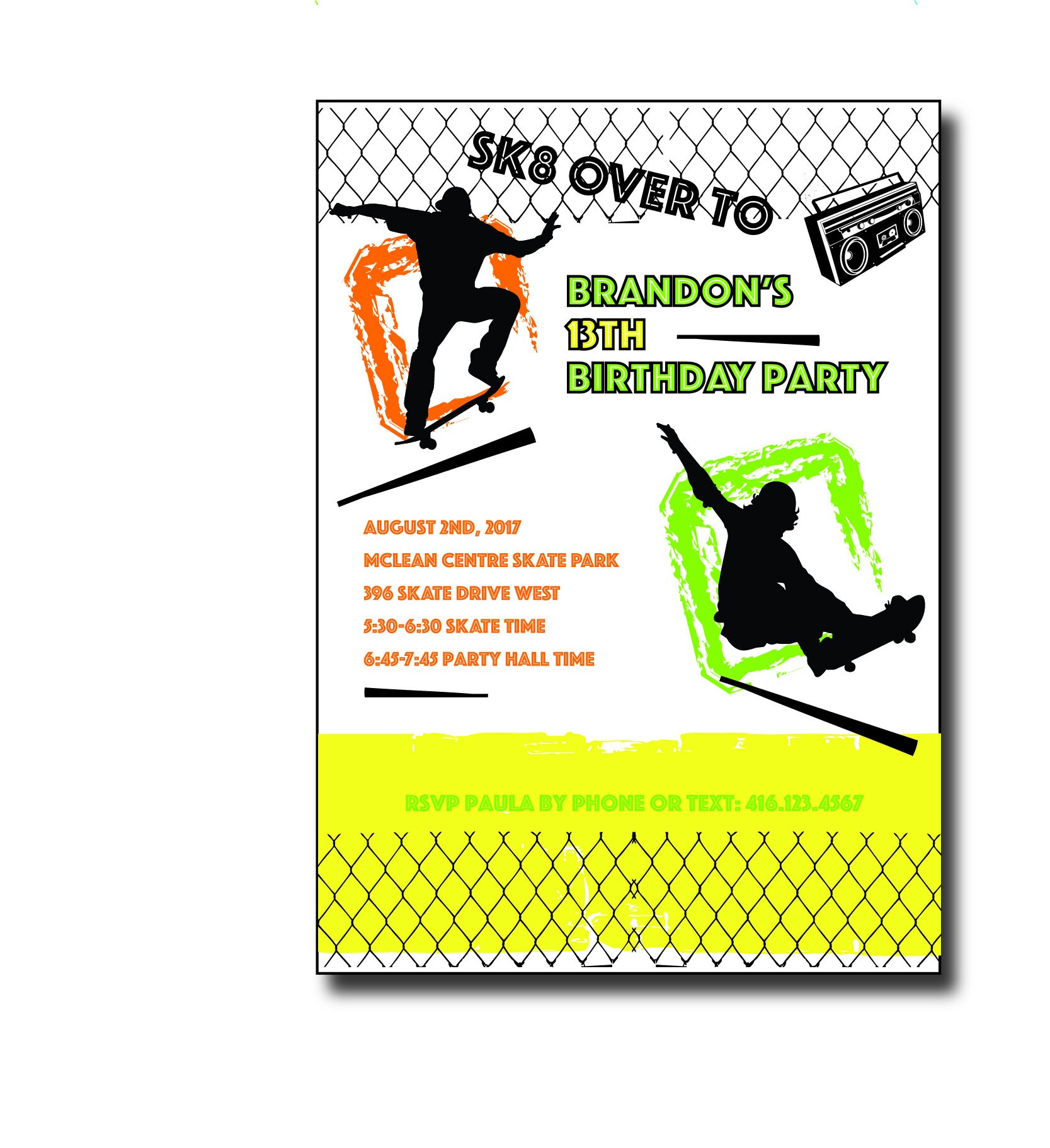 Skateboard Party Invitation Download