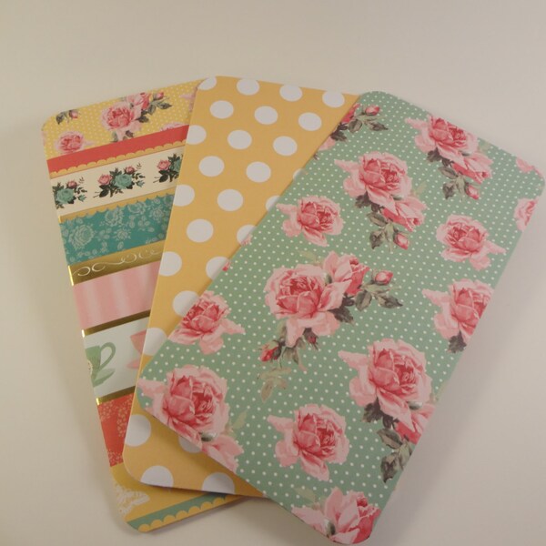 Midori Folder Insert; Four Pocket Folder; Midori Traveler’s Notebook; Fauxdori Insert; Standard Size, Set of 3; Floral/Yellow/Stripe