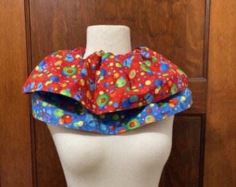 Adult Clown Collar,  Reversable/Adjustable Red and Blue with fun polka dots