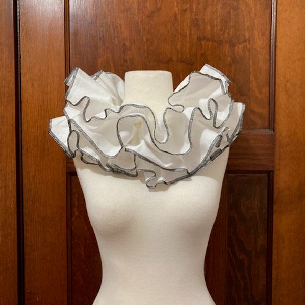 Custom for Maggie, Collar cuff sets wrist and ankle- White with Black trim Ruffle Costume Clown/Renaissance ruff