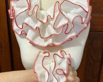 Adult Clown Collar Cuff set  White with red trim