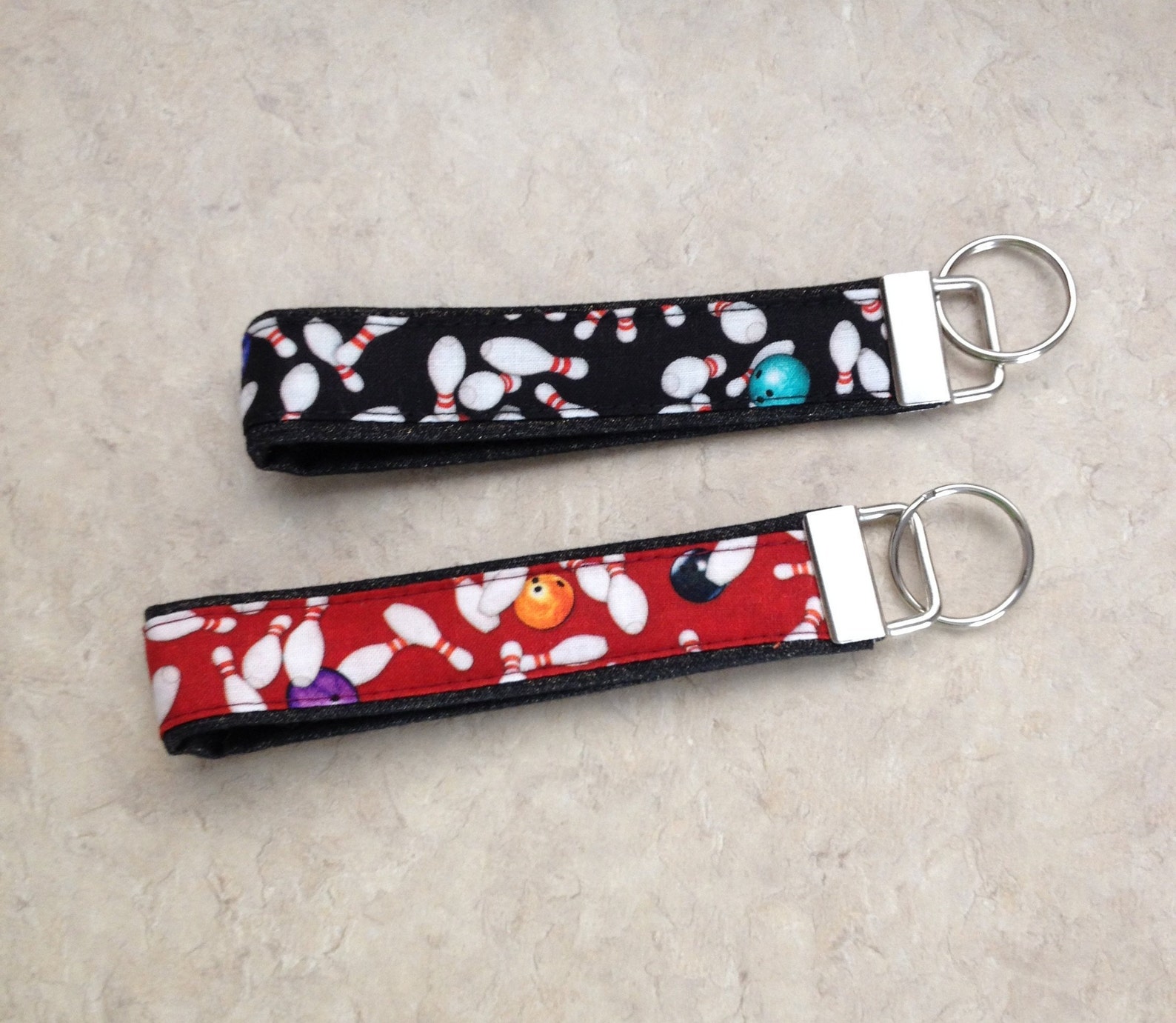 Bowling pin Key fob Bowling keychain Wristlet key fob Etsy