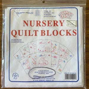 Sets of 12 Stamped Cross Stitch  theme Nursery Sunbonnet Sue 9&quot;x9&quot; quilt blocks -unstitched