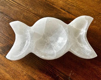 Triple Moon Selenite Tray // Crystal Charging // Altar Bowl