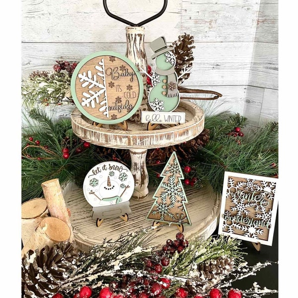 Winter Tiered Tray Decor/ Winter Decor/ Christmas Decor/ Christmas Tiered Tray Decor/ Farmhouse Christmas Tiered Tray Decor/ Winter Signs