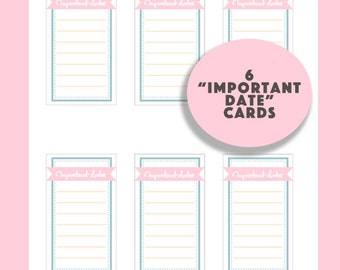 Important dates printable, spring pastel, birthday printable, anniversary insert, Dates to Remember, business card size