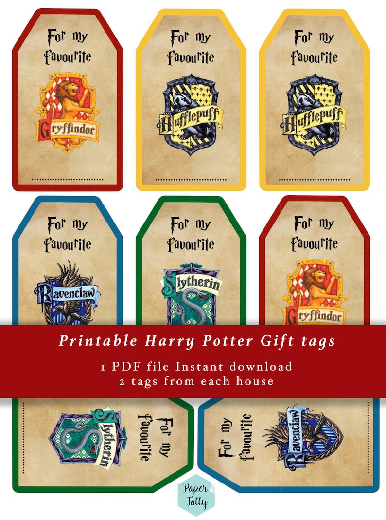 Harry Potter Gift Tags Hogwarts gift tags gryffindor Etsy