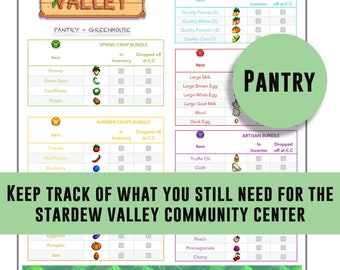 Stardew Valley, checklist, Pantry bundle, community center, items, tracking list, game check list, item list