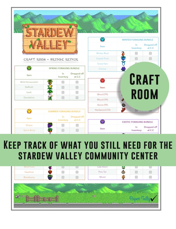 Stardew Valley Checklist Craft Room Community Center Items Etsy