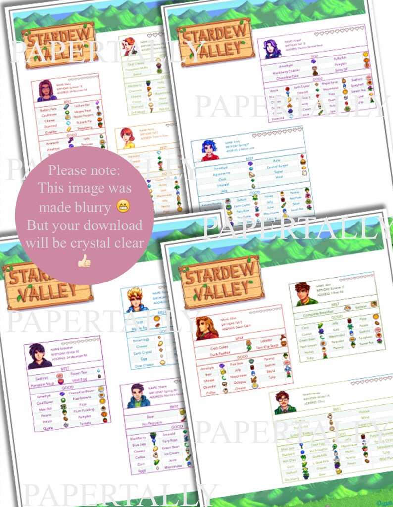 Stardew Valley Gift Lists Bachelors and Bachelorettes | Etsy