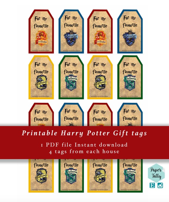 Harry Potter Gift Tags Hogwarts gift tags gryffindor