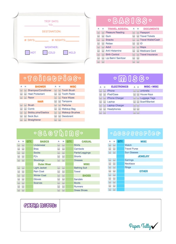 travel checklist for her travel planner vacation packing checklist vacation packing list trip planner packing list vacation travel checklist