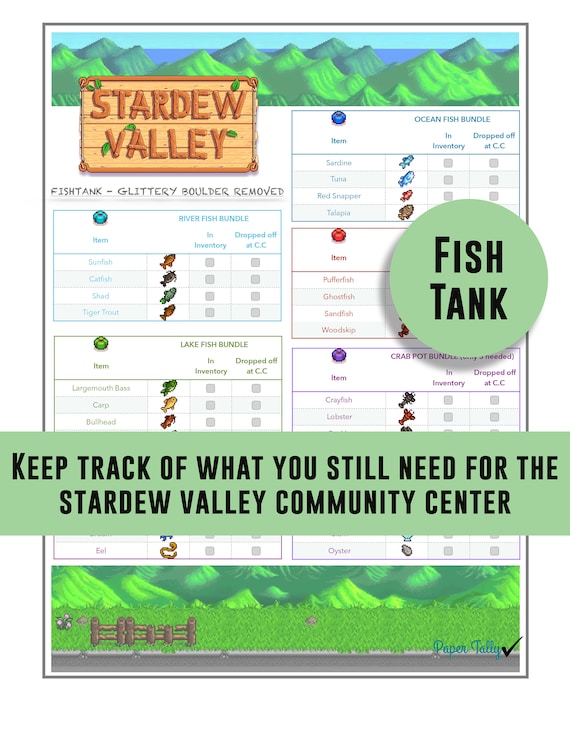 Stardew Valley, Checklist,fishing Bundle, Community Center, Items, Tracking  List, Game Check List, Item List 