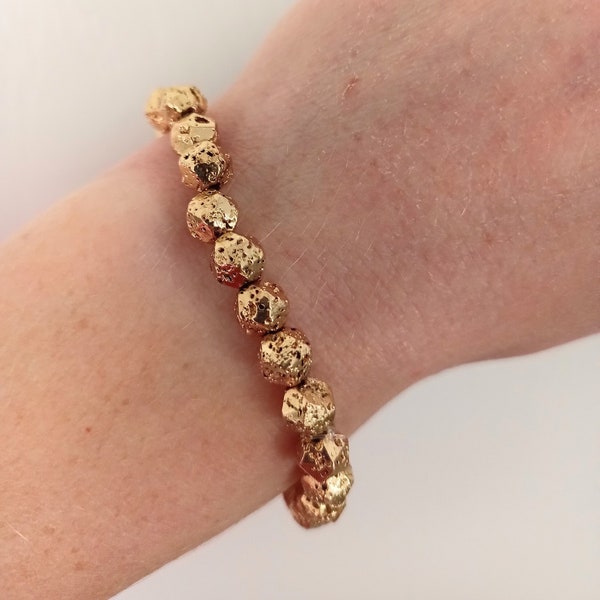 Gold Lava Rock Beaded Bracelet, Gold Beaded Bracelet, Gold Stacker Bracelet