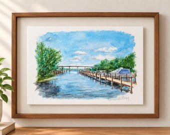 River Waterfront Dock - Original Watercolor