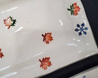 Falling leaves and snowflakes platter and plates appetizer set