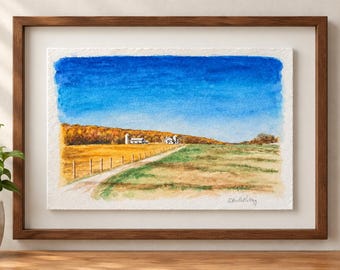 Original Watercolor Painting, Autumn Fields Landscape, Rural Farm Scene, Western Maryland, 9x12 Original Art
