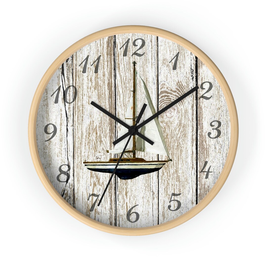 Sailboat Distressed Wood Wall Clock Etsy