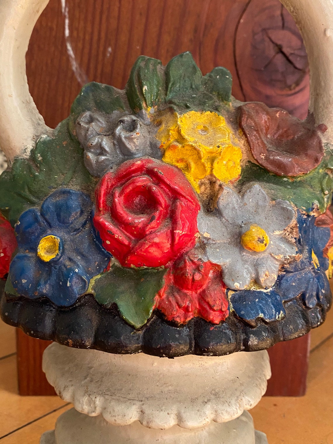 Vintage Flower Basket Door Stop Etsy