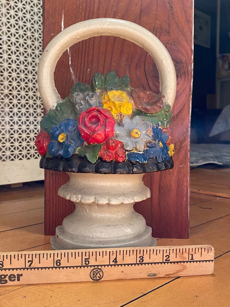 Vintage Flower Basket Door Stop Etsy