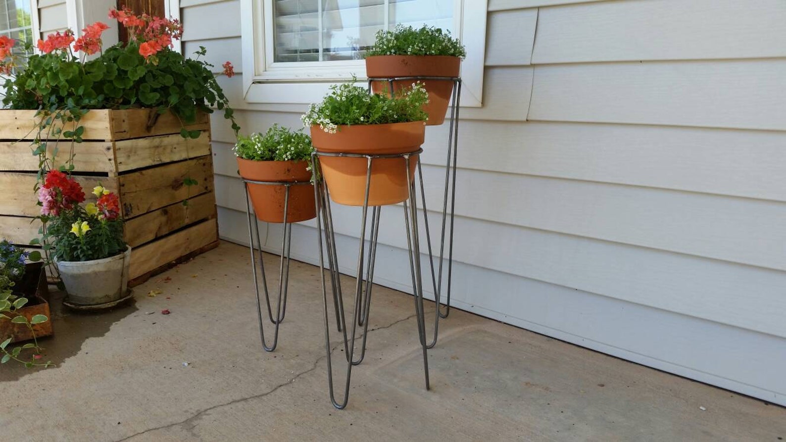 Hairpin Planter Stand Mid Century Decor Metal Handmade in Etsy