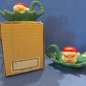 Wales Japan Santa Claus Taper Candle Holder Set of Two - In the Original Box - Wonderful Vintage!