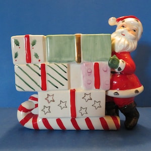Norcrest Santa Pushing a Candy Cane Sleigh Loaded Down with Presents - Candy Cane Container or Planter - Hard to Find!