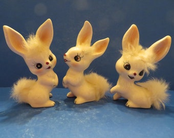 Norcrest Easter Bunny Trio - They Have Pink Earsand Furry Tails and Fur Between Their Ears - Excllent Vintage Condition!