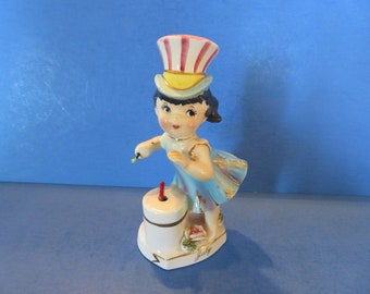 Norcrest July Girl Wears Uncle Sam's Hat and She is about to Lite a Huge Firecracker - Near Mint - Wonderful Vintage!