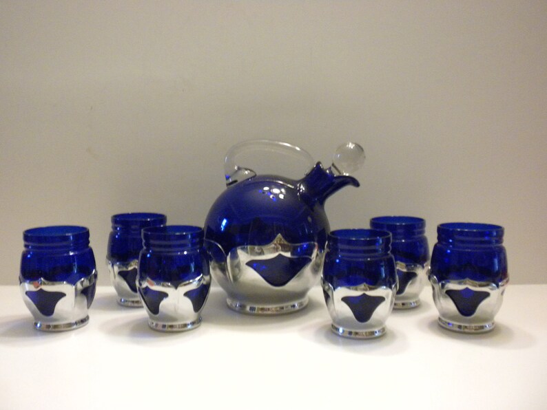 Art Deco Farber Bros Cobalt Blue Cambridge Decanter With Etsy