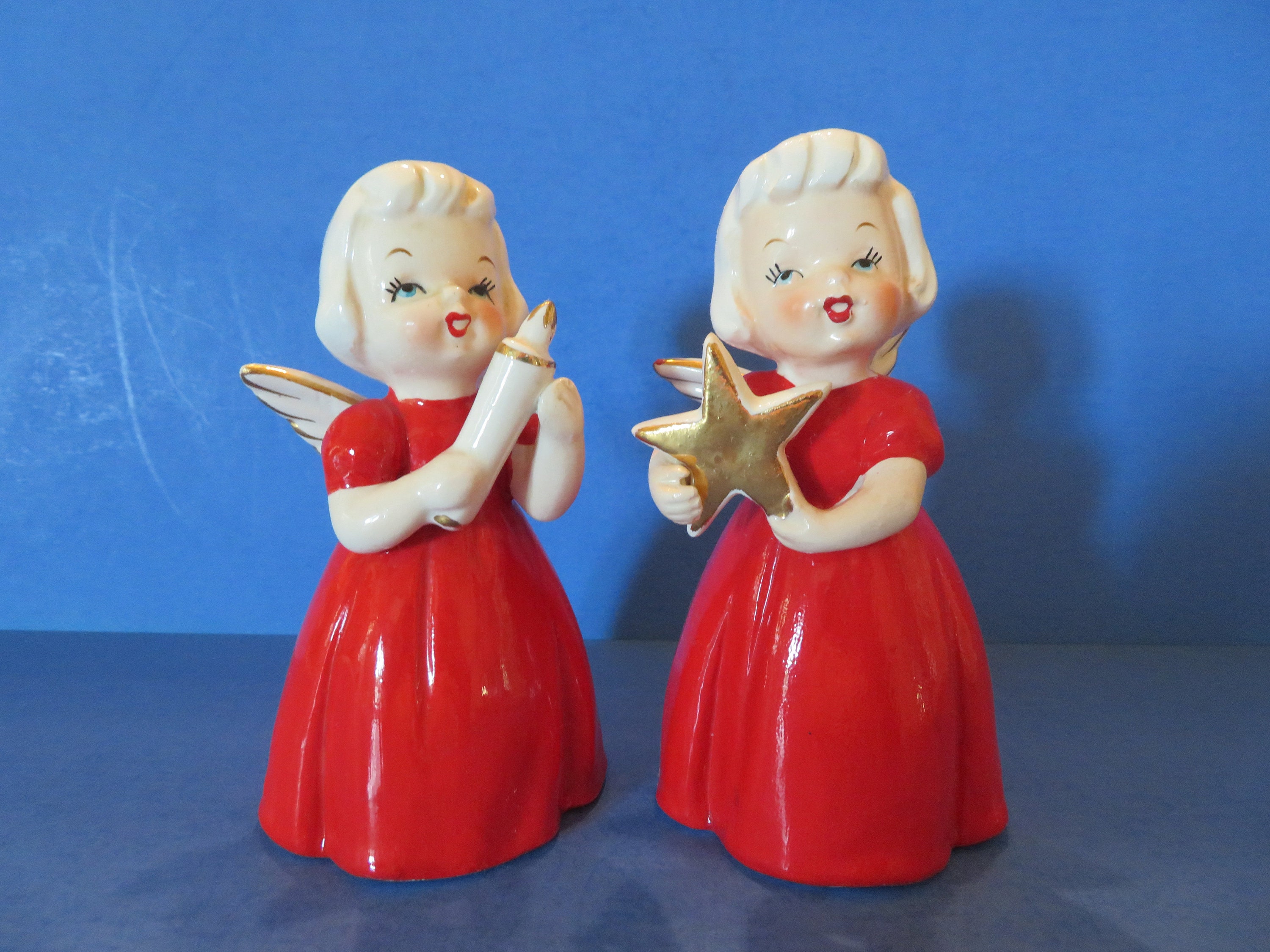Shafford Angel Girls Set of Two - Each Wears a Beautiful Red Dress