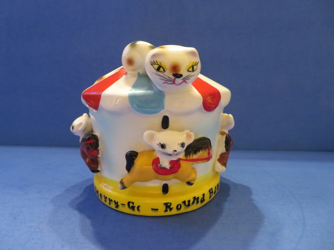 Lego Merry Go Round Cat and Mouse Bank Kitty Cat Peering Over the Side