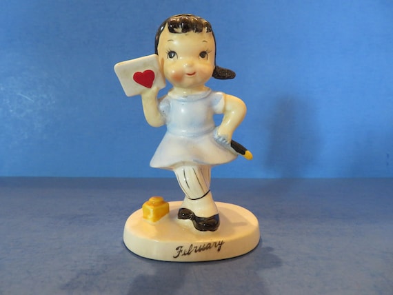 Shafford February Girl is All Ready Valentine's as She Pens a Note to Her Sweetie - Holds Heart Embellished Letter - Wonderful Vintage!