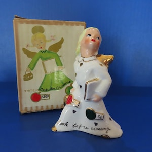 Yona "Ten Commandments for Children - Look Before Crossing" Angel - Book Bag & Book- Stop Light Symbols w Hearts on Dress - c. 1956 - IOB