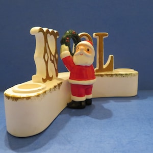 Norcrest Weihnachtsmann NOEL Kerzenhalter - Weihnachtsmann hält einen Kranz Dienen Sie als der Buchstabe &quot;O&quot; in NOEL - entzückender Kerl - wundervoller Vintage!