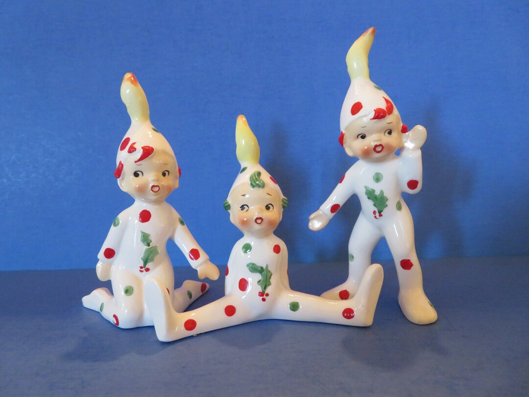 Norcrest Vintage Japan Pixie Ornaments Set of Three Quite Unique With