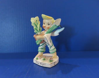 Lefton May Angel Boy - Adorable Fella Headed Off to the Garden to Plant Some Posies Using His Trusty Shovel and Rake! Wonderful Vintage!