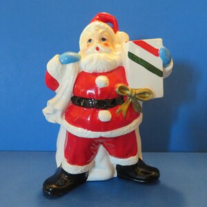 Vintage Japan Santa Claus Candy Cane Holder or Planter - He Holds a Great Big Present and His Toy Bag Holds Your Candy Canes! Wonderful!