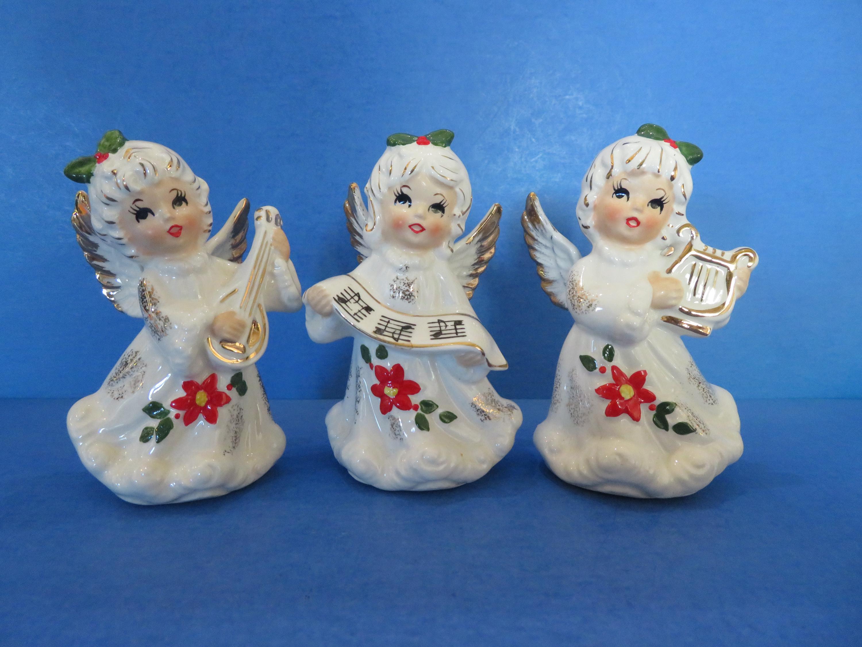 Norcrest Musical Angel Trio - Each Wears Poinsettia Embellished
