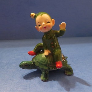 Josef Originals - Pixie Boy on a Joy Ride -  Riding a Turtle! Wonderful Vintage!