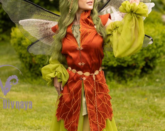 Fantasy Fairy Leaf Tunic "Lady Orange Leaf" Tabard for Elven Weddings and Renaissance Faire