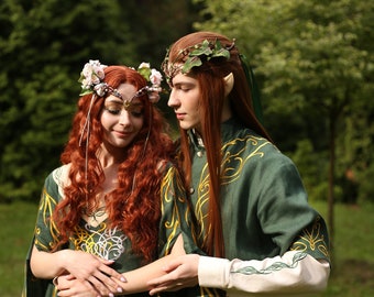 Women's elven costume "Two Trees"  Elven Bridal Gown. LARP dress.