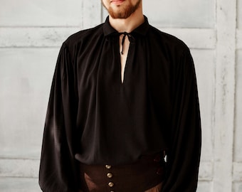 Men's shirt "La camisa", Renaissance peasant Cotton Shirt. Pirate Fantasy Medieval Renaissance. Black  cotton shirt.