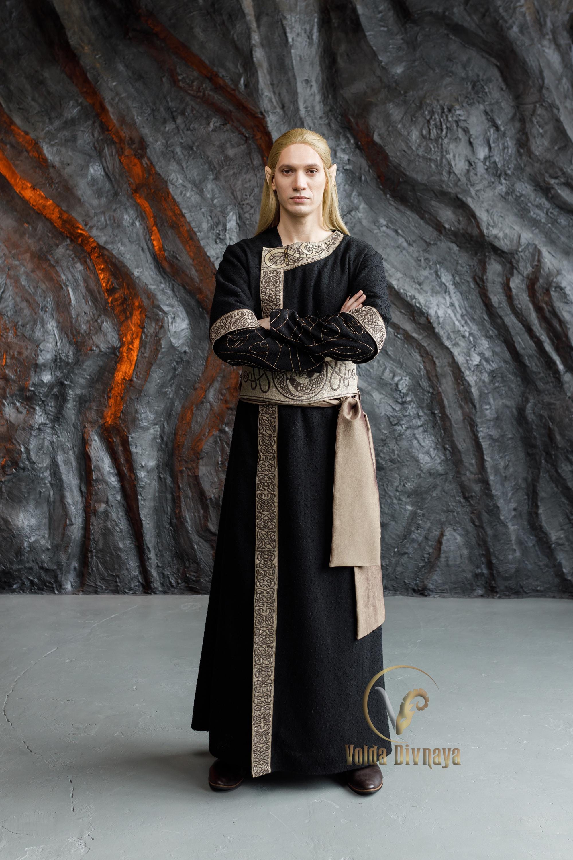 Villian Robe Fallen Lord Costume | Black Sorcerer Outfit | Dark Elf or Shadow King ...