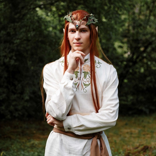 Fantasy shirt "The Elven Ivy". Male elf costume. Elvish clothing.  Elven male costume. Renfaire clothes. Elven tunic. Fairy costume.