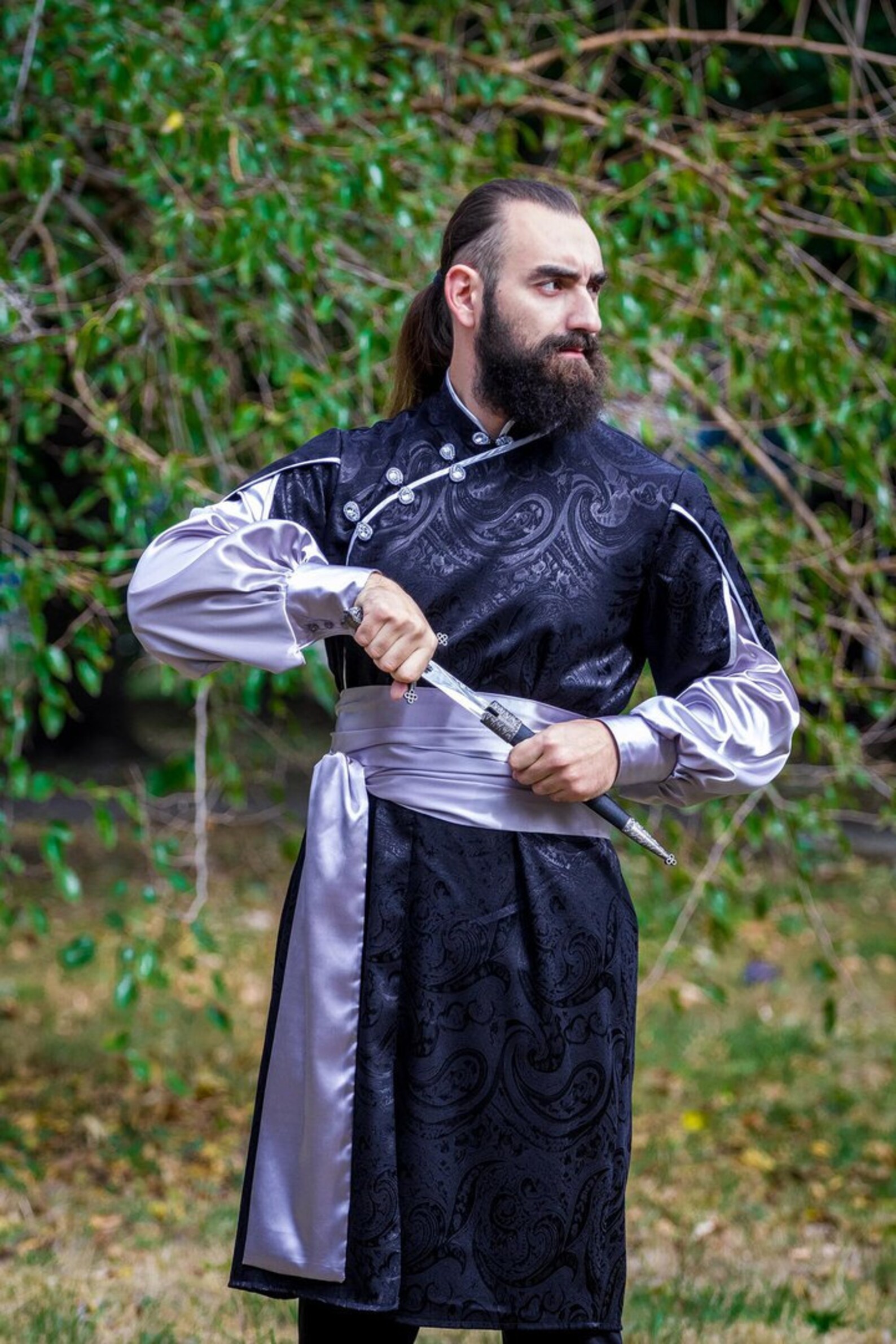 Handcrafted Men's Fantasy Costume Black & Silver Etsy
