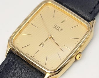 Vintage Citizen CQ 2820-264662-Y Tank Style Watch Gold Tone Quartz JDM