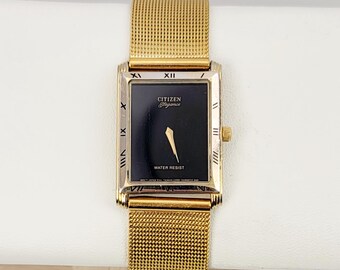 Vintage Y2k Citizen Goldtone Tank Watch Tiny Vintage Gold-tone Citizen Tank Watch for Women with  main image 4