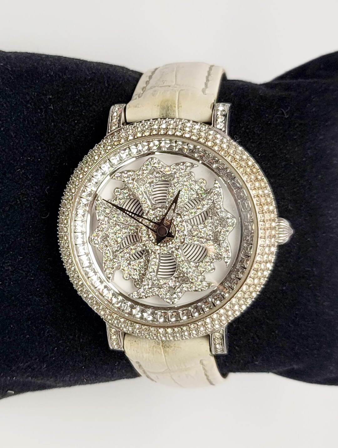 Anne Coquine “guruguru” Rotating Crystal Dial Watch – White Croc