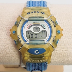 Vintage Casio Baby-G BG-340 (1622) Digital Watch, Made in Korea, Translucent Yellow Jelly